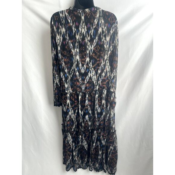 Vici Midi Shift Chiffon Abstract Flowy Dress Size L Chic Oversized Black Blue - Picture 6 of 10
